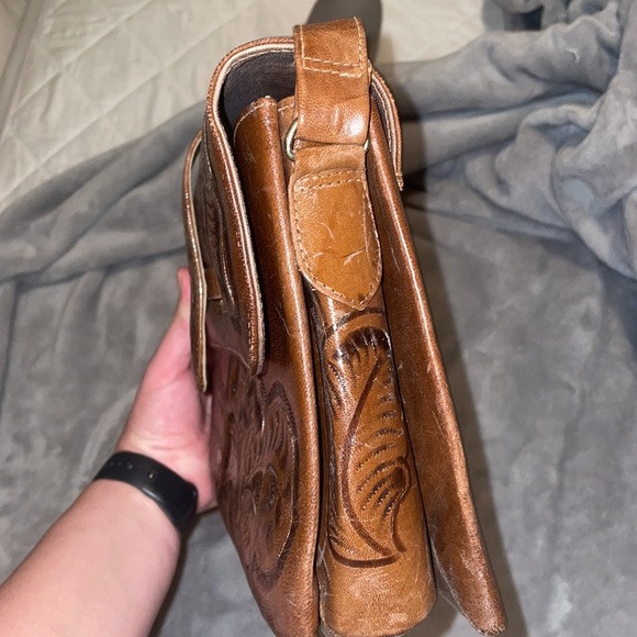 Flores' Bags Vintage Genuine Leather Hand Tooled Purse Floral Made in Mexico - Picture 6 of 7